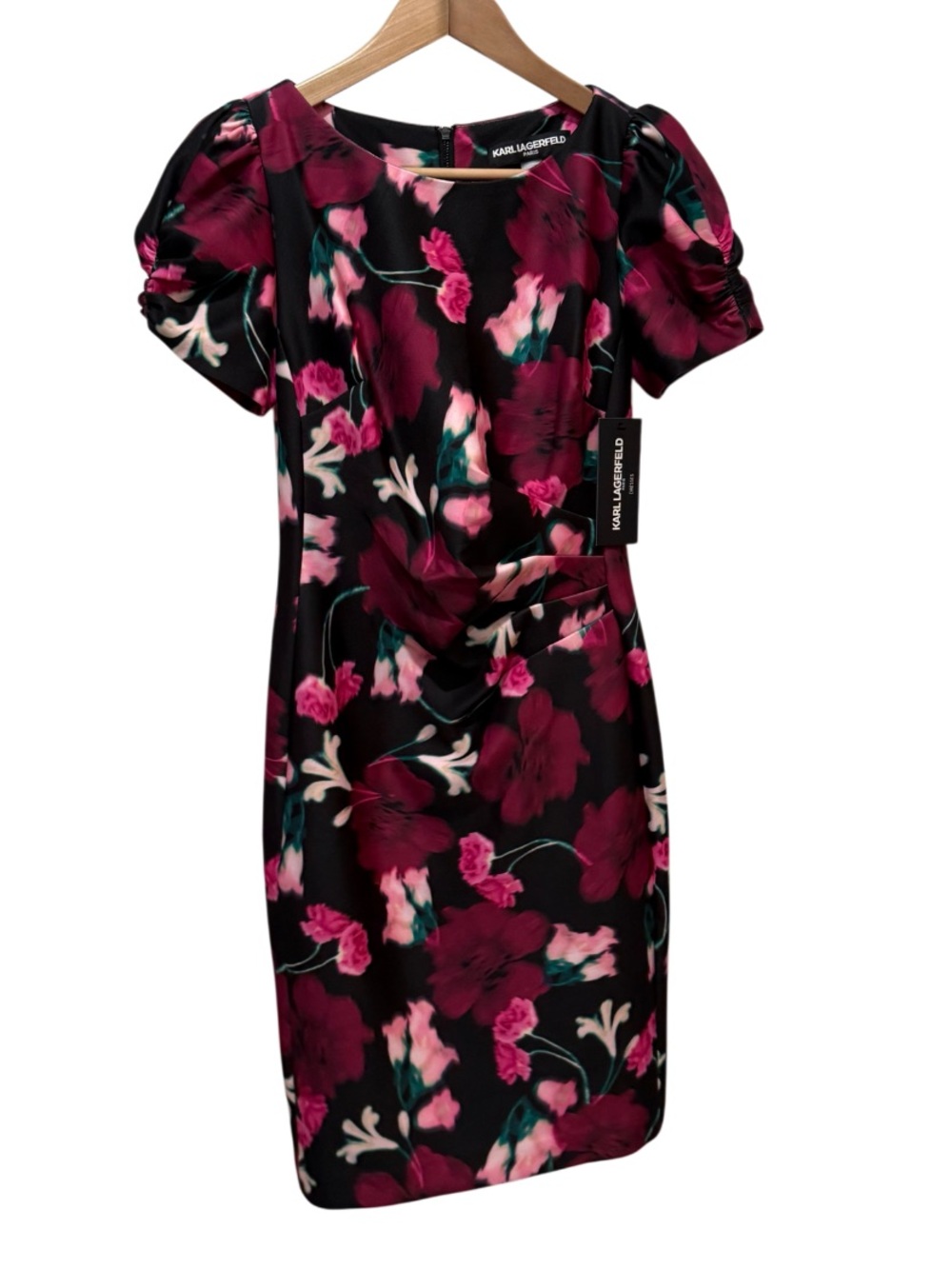 Karl Lagerfeld Puff Sleeve Sheath Dress Floral Sz 2
